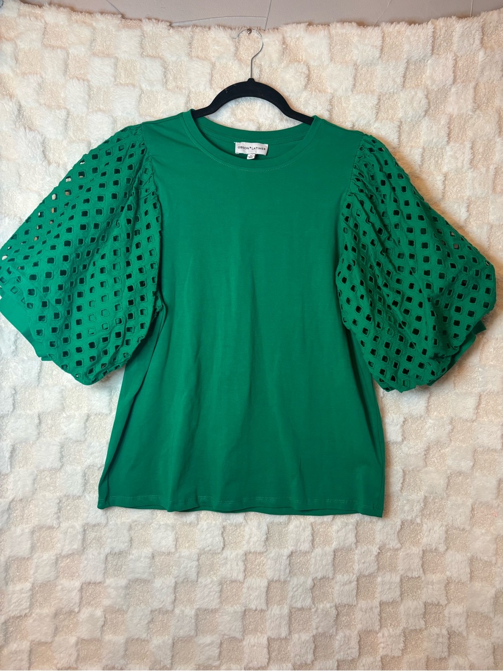 Gibson Latimer Puff Sleeve Green Top size L